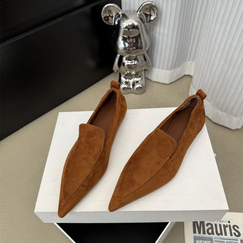 法式复古平底单鞋女绒面软底深口瓢鞋磨砂懒人一脚蹬深口通勤女鞋