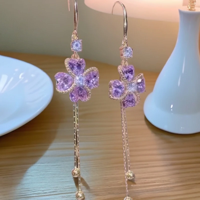 铜合金耳饰 （1111号）时来运转气质紫色流苏耳饰