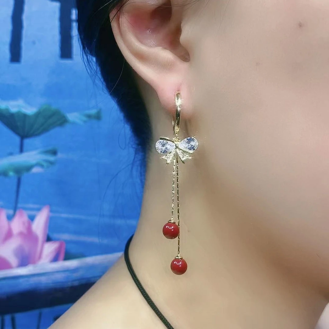 铜合金耳饰 古风耳饰（200号）蝴蝶结珠珠流苏耳边风饰品长款百搭