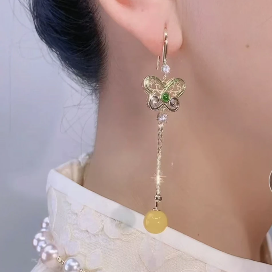 铜合金耳饰 （31号）新款蝴蝶耳钩耳饰吊坠搭配旗袍时尚精美耳饰