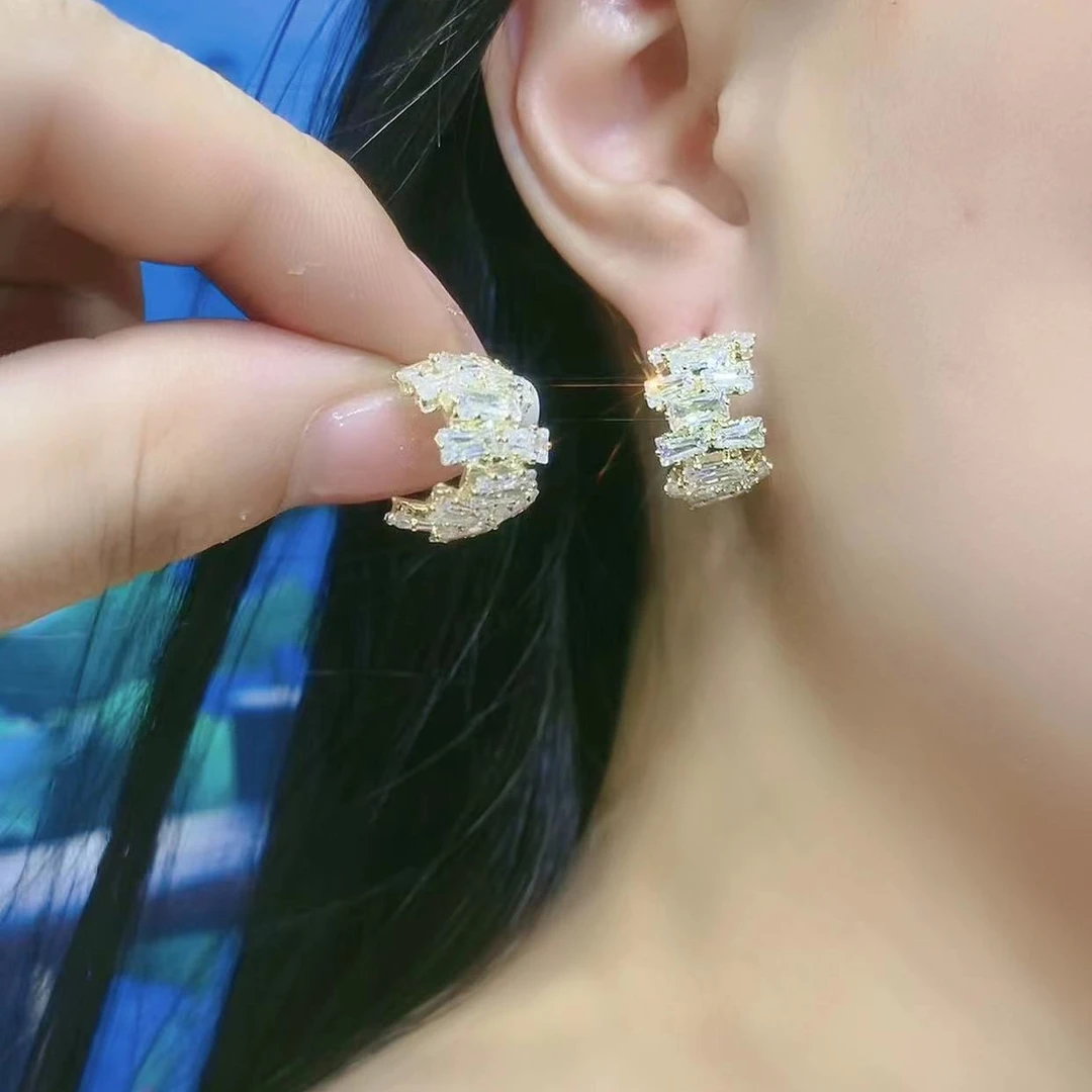 铜合金耳饰 （227号）c圈耳骨钉饰品满锆简约轻奢时尚气质小巧耳环