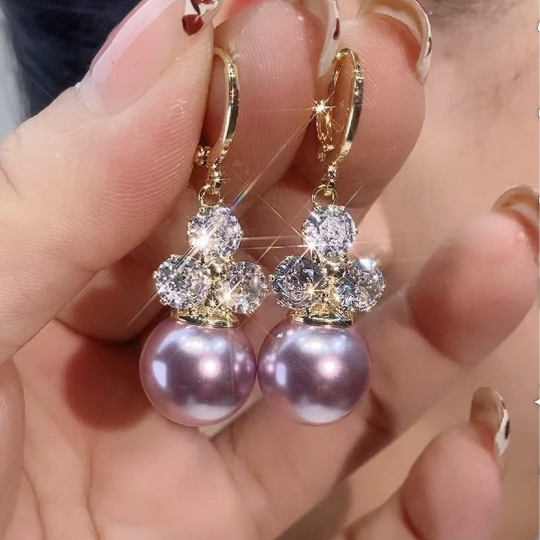 铜合金耳饰 （22号）三生有你紫色珠珠气质时尚耳饰耳环