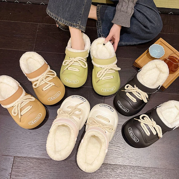 smile洞洞鞋可拆卸棉拖女2023新款秋冬EVA防滑踩屎感外穿棉拖鞋