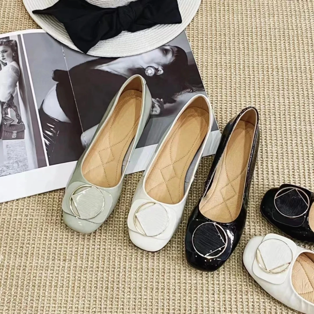 2025单鞋方头一脚蹬金属扣矮跟百搭软底小香风休闲舒适圆头气质