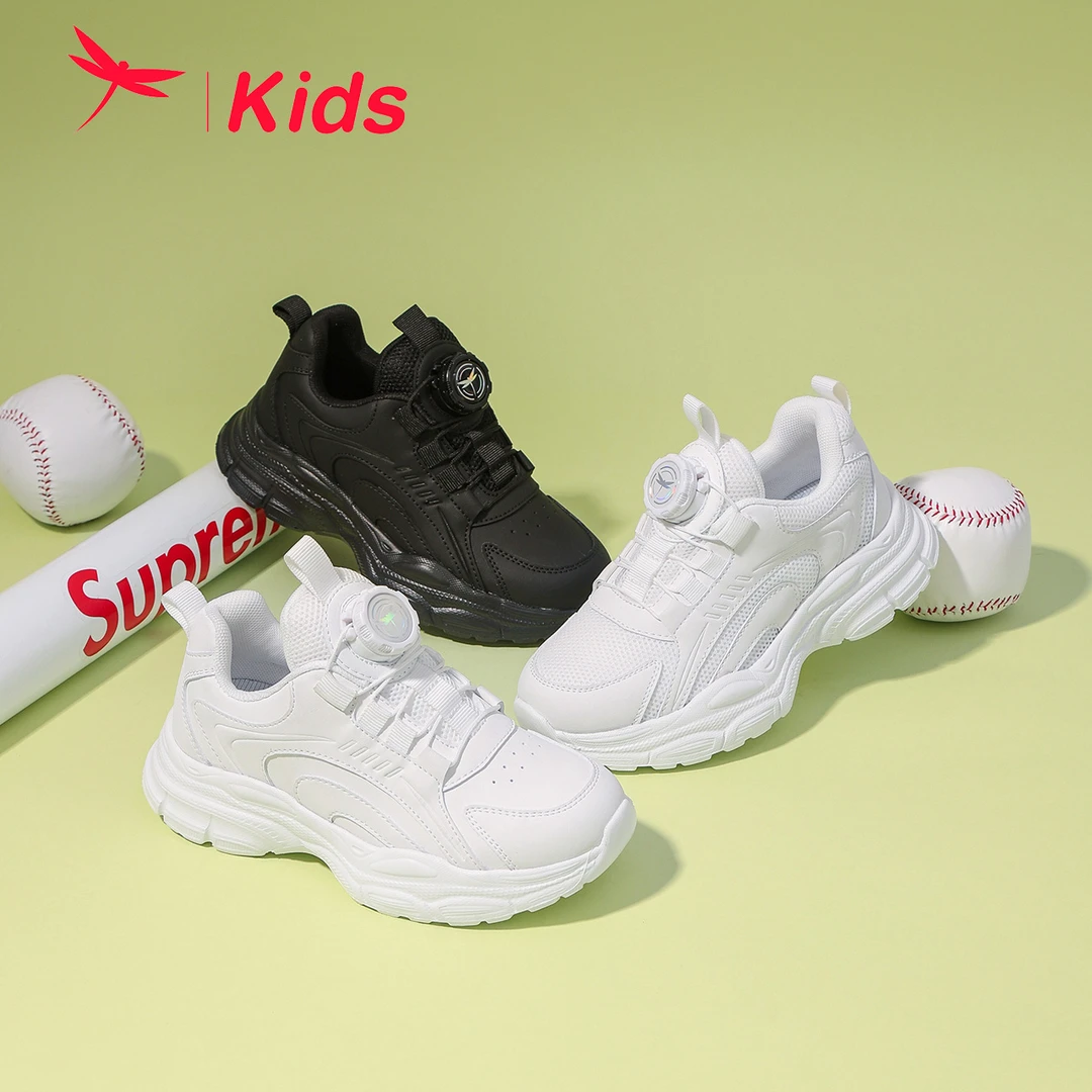 红蜻蜓男女童25春秋新款校园大码学生白鞋旋转扣透气运动跑鞋468