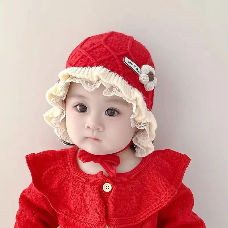 婴儿帽子可爱甜美秋冬季公主帽护耳女童毛线帽女宝宝保暖套头帽潮