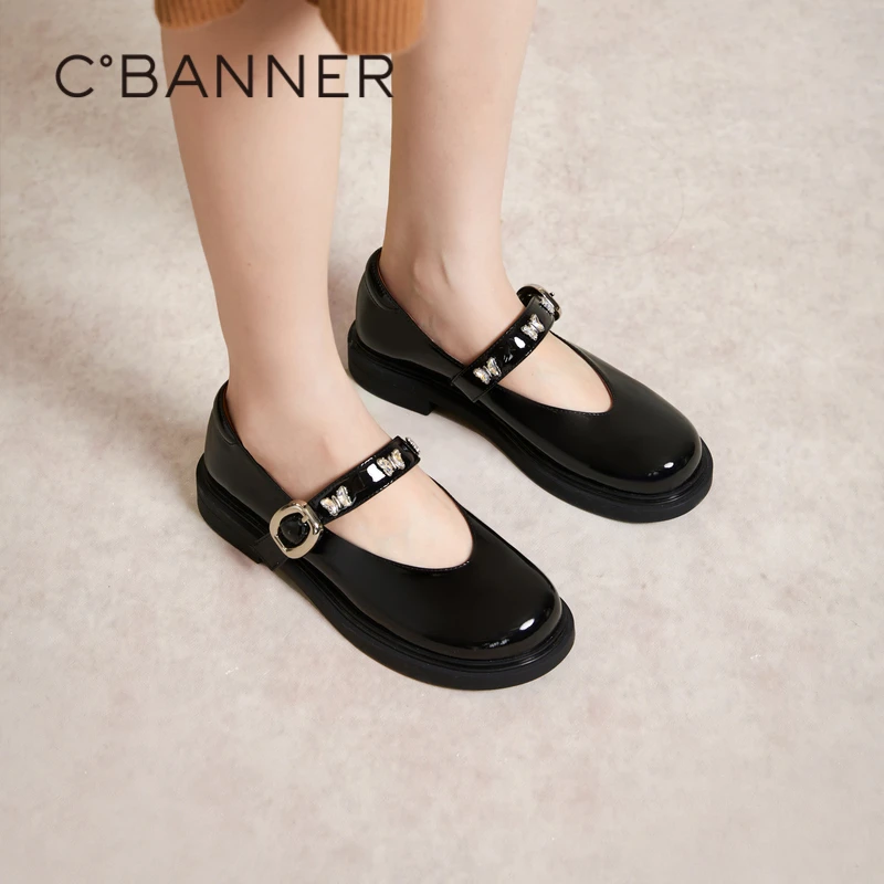 千百度晚晚鞋2024春季新款温柔风玛丽珍鞋真皮单鞋女小香风鞋子