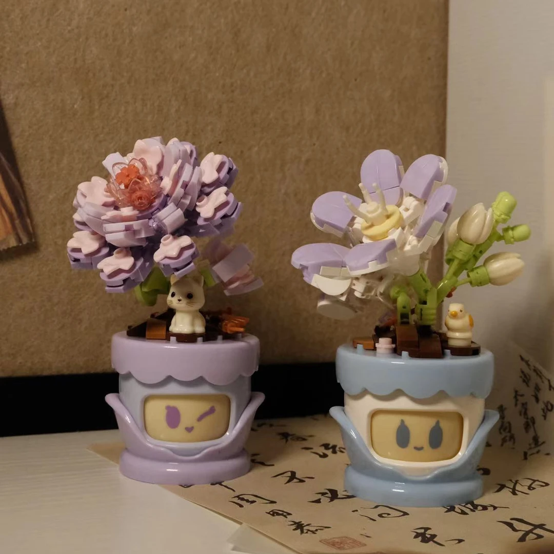 永生花积木多肉盆栽小颗粒益智拼装女孩系列玩具摸鱼解压神器礼物