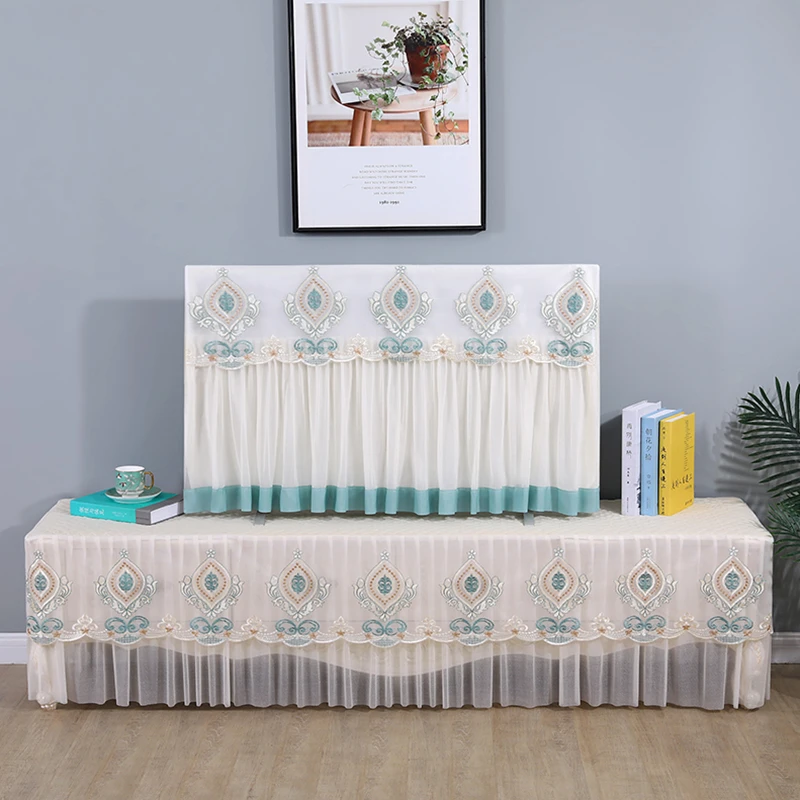 电视机防尘罩55寸65寸75寸电视罩防尘套罩蕾丝绣花电视布盖布大气