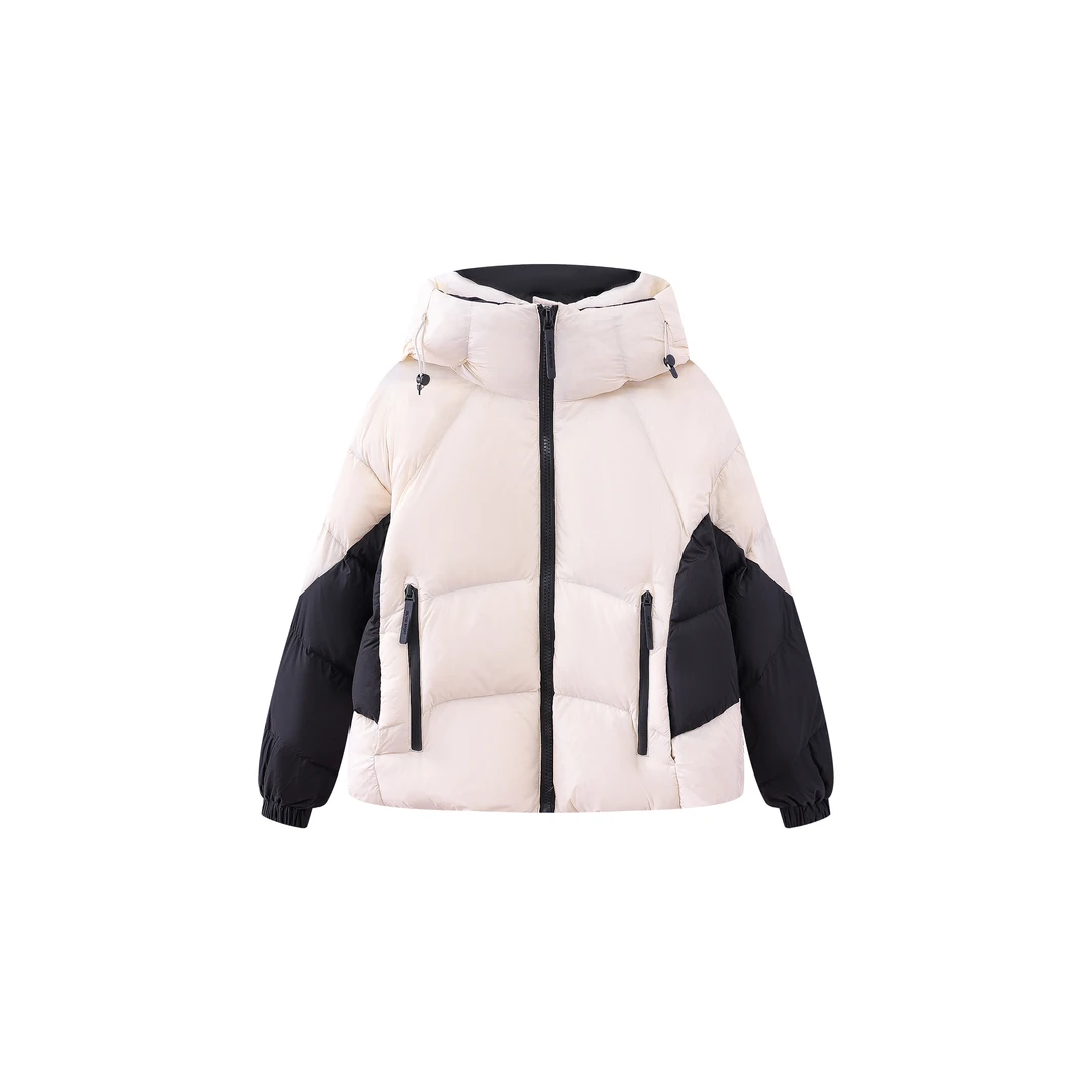 【米白色】TFK 2024新款女式拼接短款时尚保暖冬季羽绒服28972