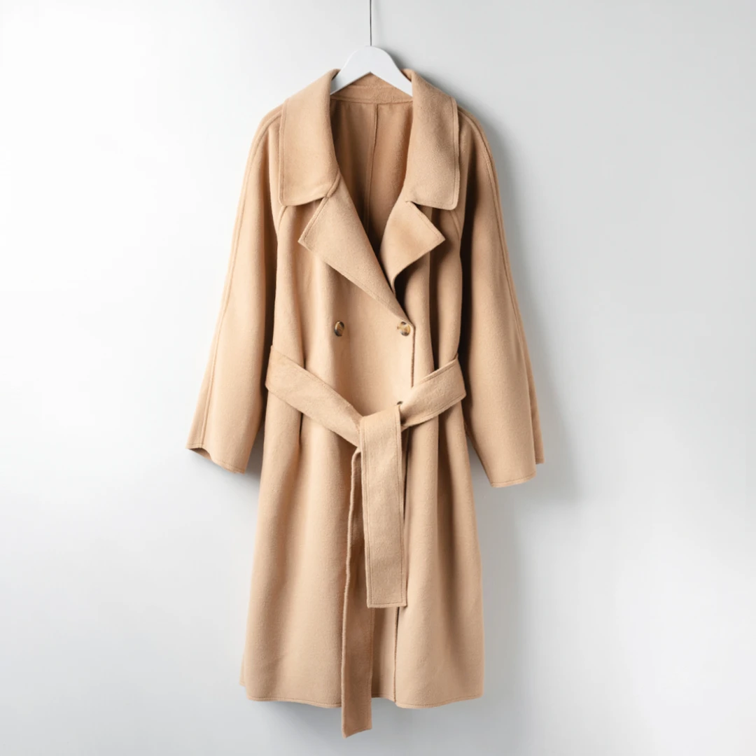 Q1246秋冬松弛设计款重工系带翻领气质显瘦大衣SM03