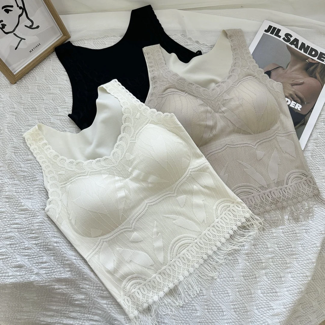 ★H2180轻盈无痕小轻熟点胶蕾丝花边美背吊带百搭3271