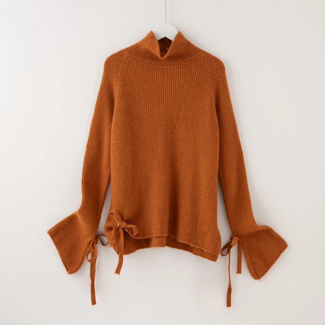 【特价-占单者限购】Q1560秋冬慵懒风松弛感蝴蝶结系带设计款针织