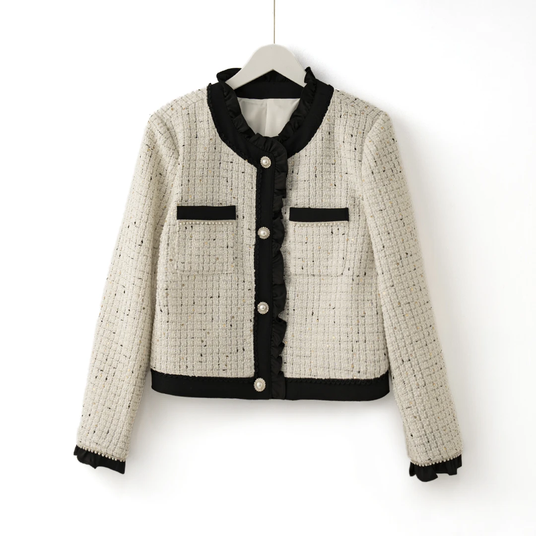 Q1399精致粗花呢撞色编织名媛风气质高级感小香风外套