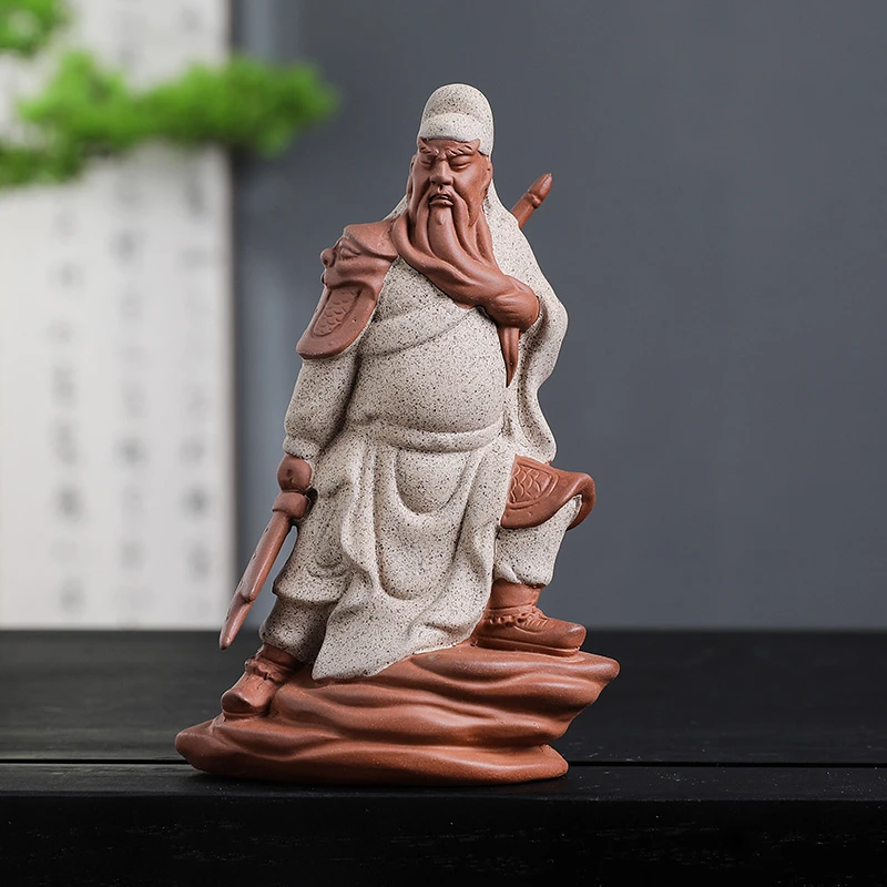 关公茶宠摆件手工创意茶室摆设新中式家用关羽书房茶玩紫砂茶宠