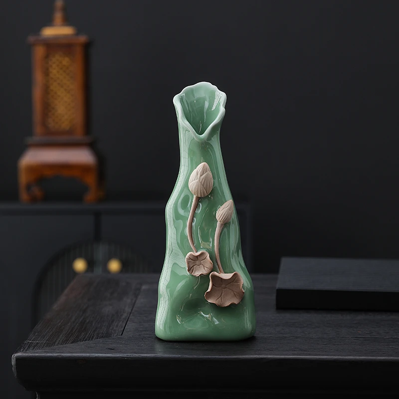 花瓶轻奢创意手工荷叶花瓶插花干花水培客厅摆件小清新风中式禅意