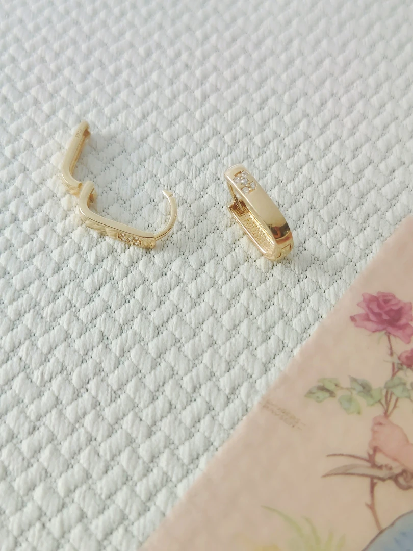 925银合成锆石耳饰 JT18K金属感耳扣镶钻耳钉方形耳饰欧美冷淡风