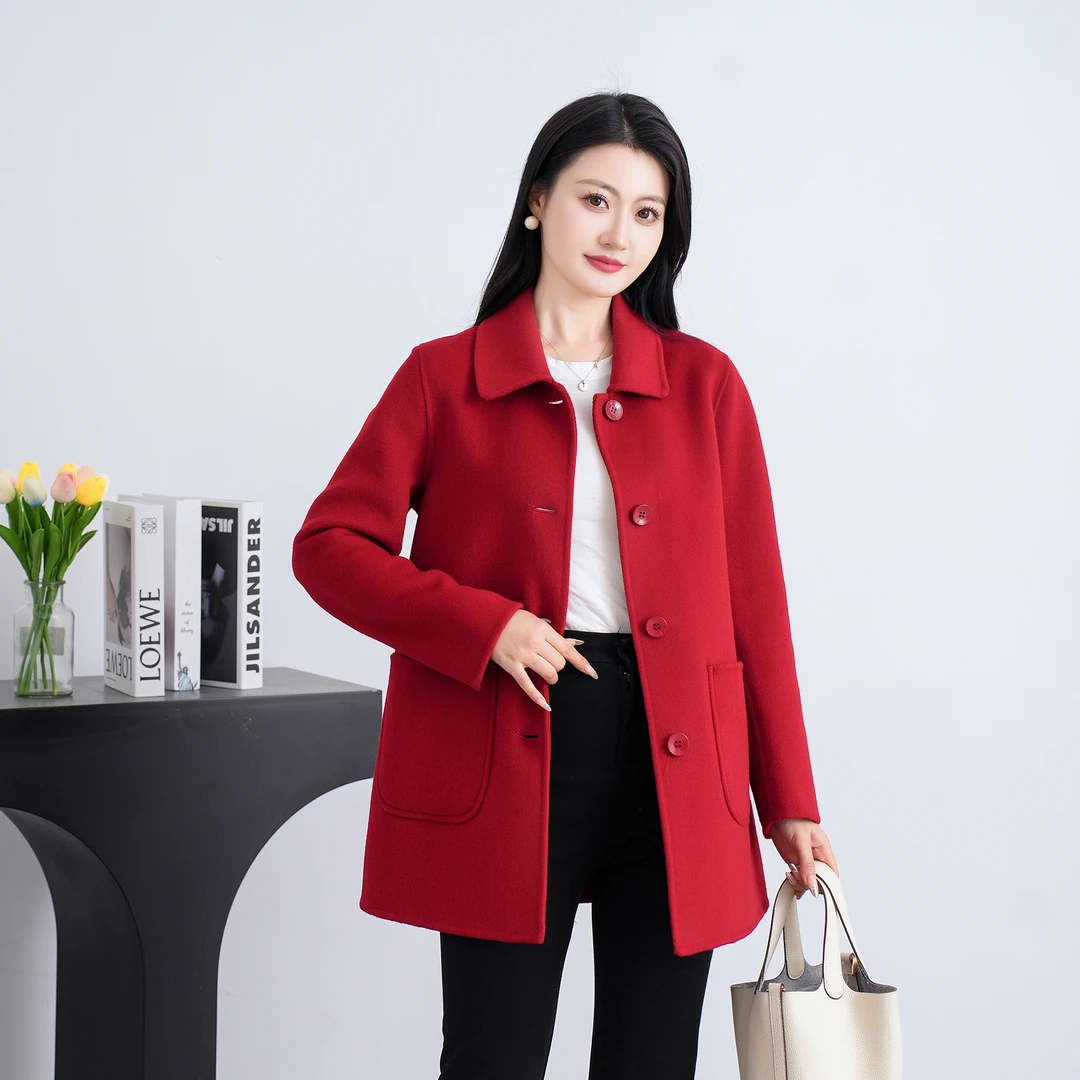 【梵斯雅昕】新款双面羊毛短外套女显高显瘦洋气百搭时尚款大衣 梵