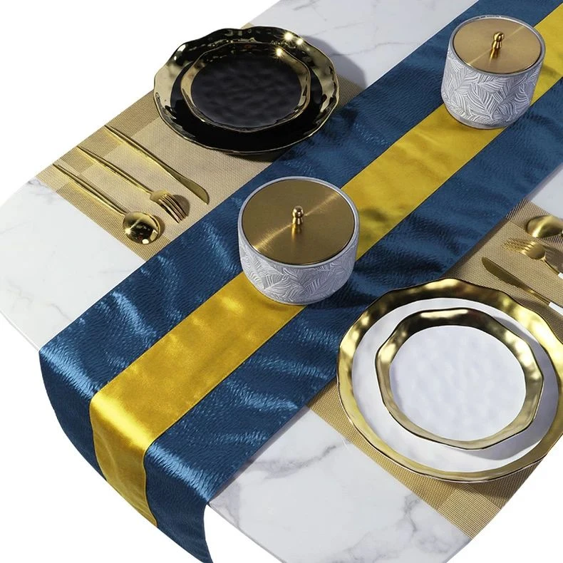 中式轻奢桌旗现代简约蓝色餐厅床旗床尾巾长条桌布布艺中国风古风