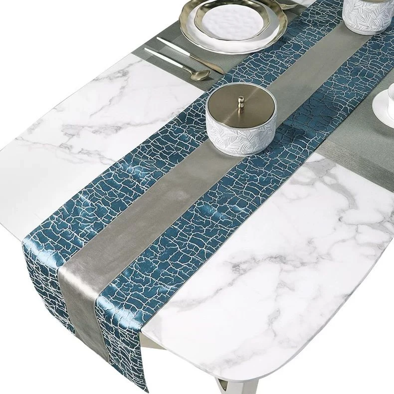 北欧现代简约中式蓝色灰色拼接桌旗茶几茶道茶旗样板间柜旗长方形