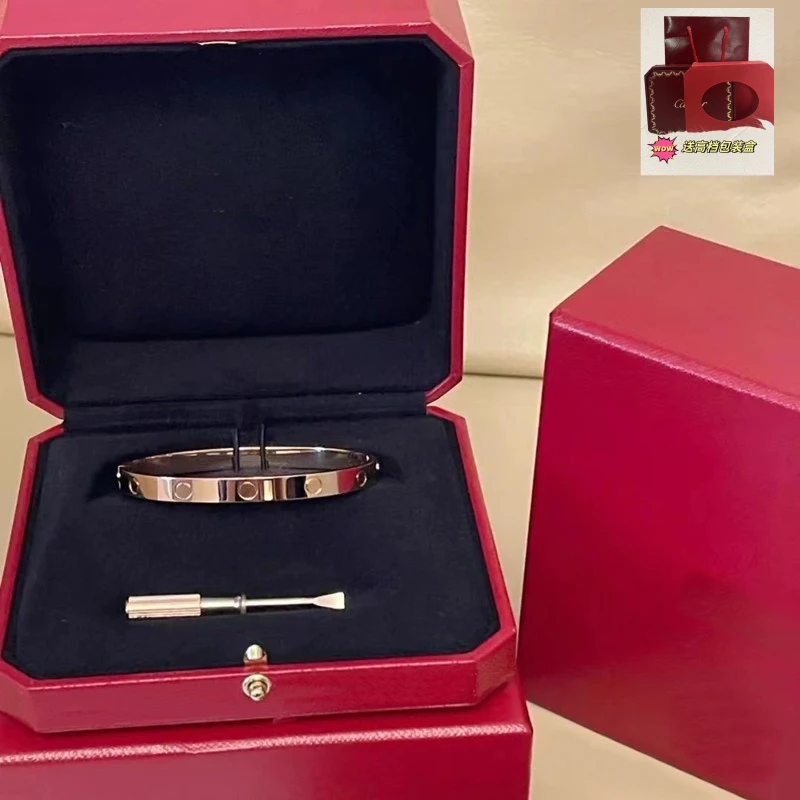 钛钢手镯 五代四钻无钻宽版时尚螺丝手镯轻奢气质百搭情侣手镯