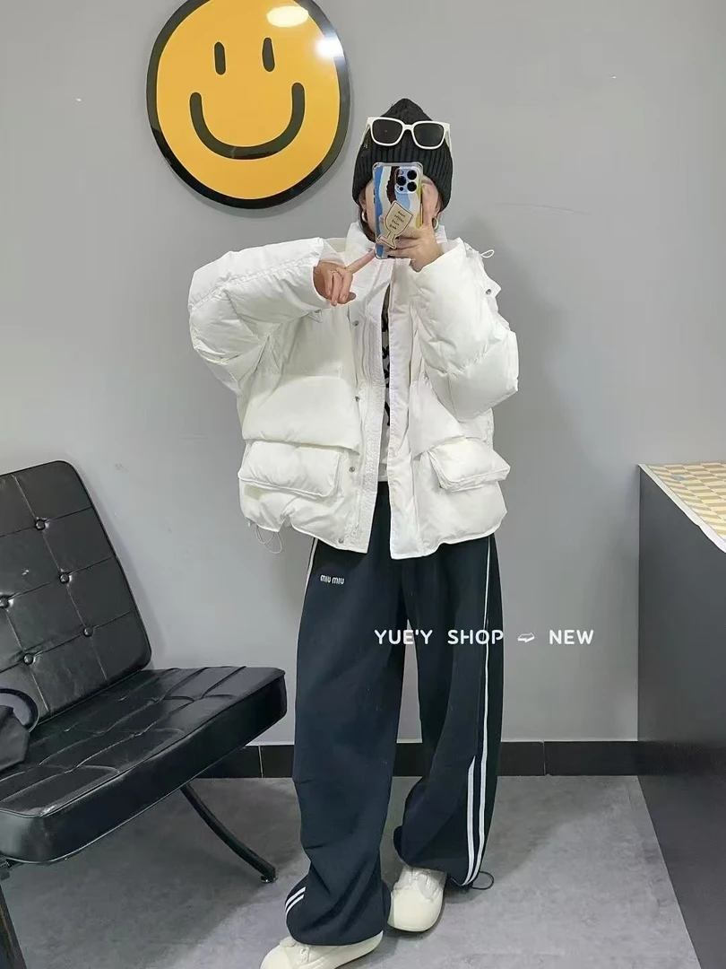 2024新款欧货冬季爆款时尚宽松外套白鸭绒加厚高级感面包设计款