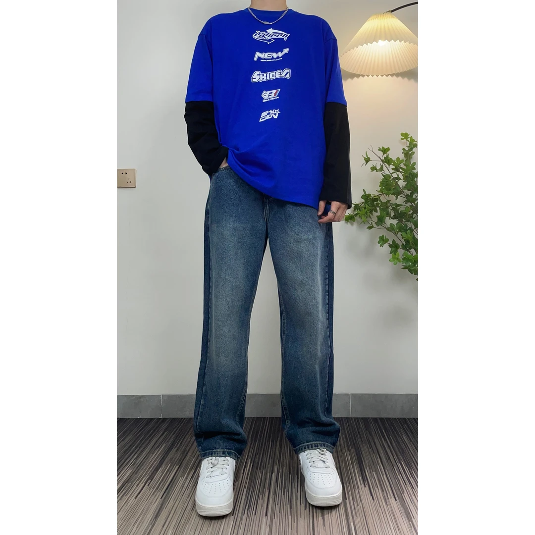 【百搭神牛】水洗直筒微锥阔型牛仔裤垂感cleanfit男女四季款松紧