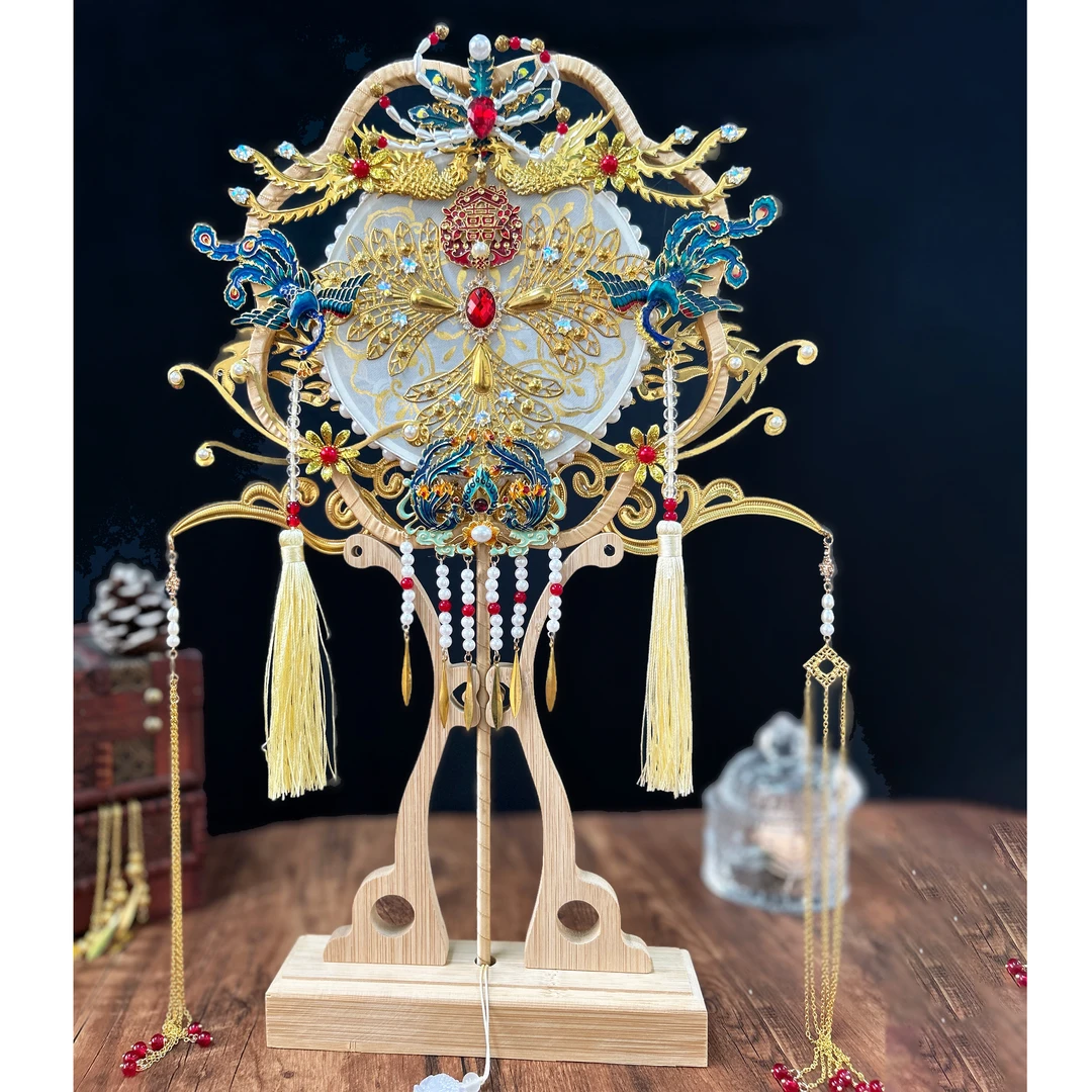 铁合金仿珍珠婚庆饰品 新娘团扇成品扇出嫁手工扇diy材料包