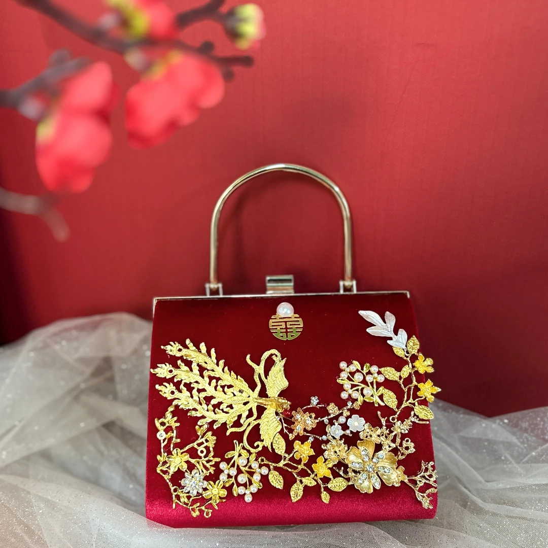 非金属布艺婚庆饰品 国风手工包定制婚包手提包丝绒旗袍包