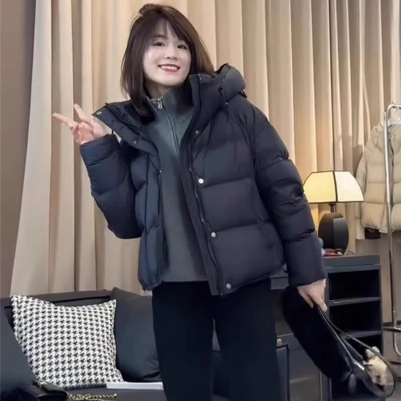 白鸭绒羽绒服女连帽冬季2024新款韩版宽松高级感小个子面包服外套