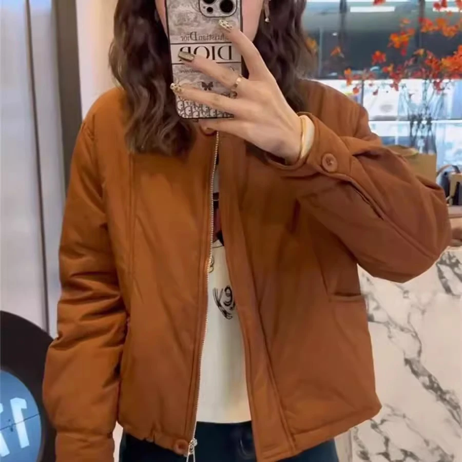 圆领轻薄夹棉外套棉衣女短款2024秋冬新款小个子休闲显瘦百搭棉袄