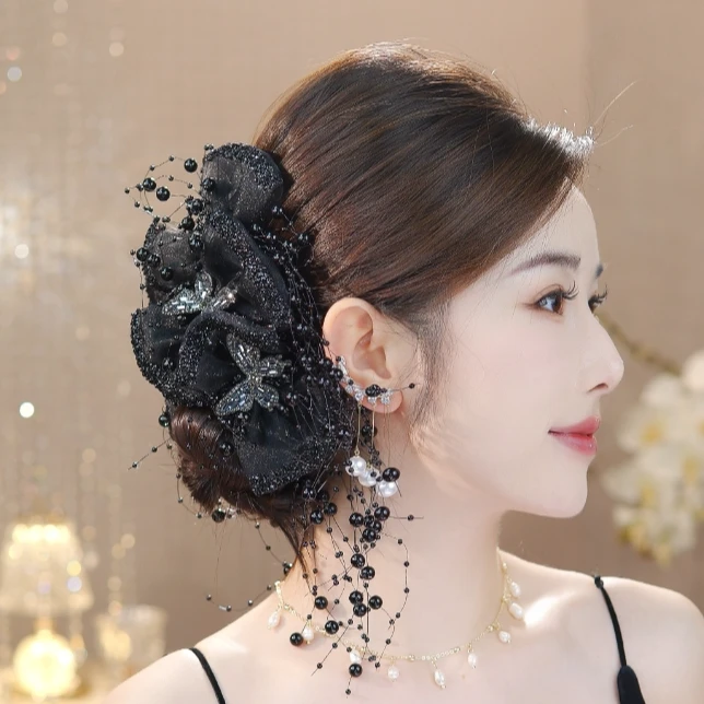 【蝴蝶夫人】原创设计经典小众气质百搭蝴蝶款珠珠流苏抓夹2033