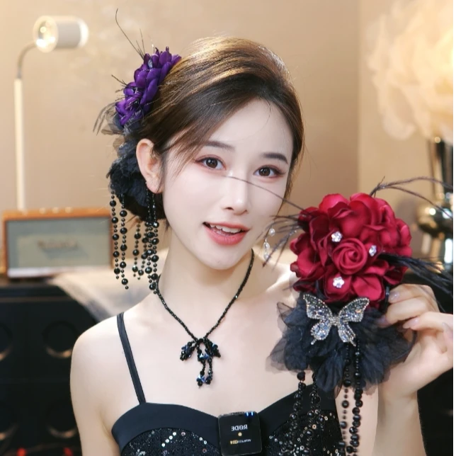 【牡丹】原创设计时尚气质百搭蝴蝶毛毛13公分抓夹鲨鱼夹1930