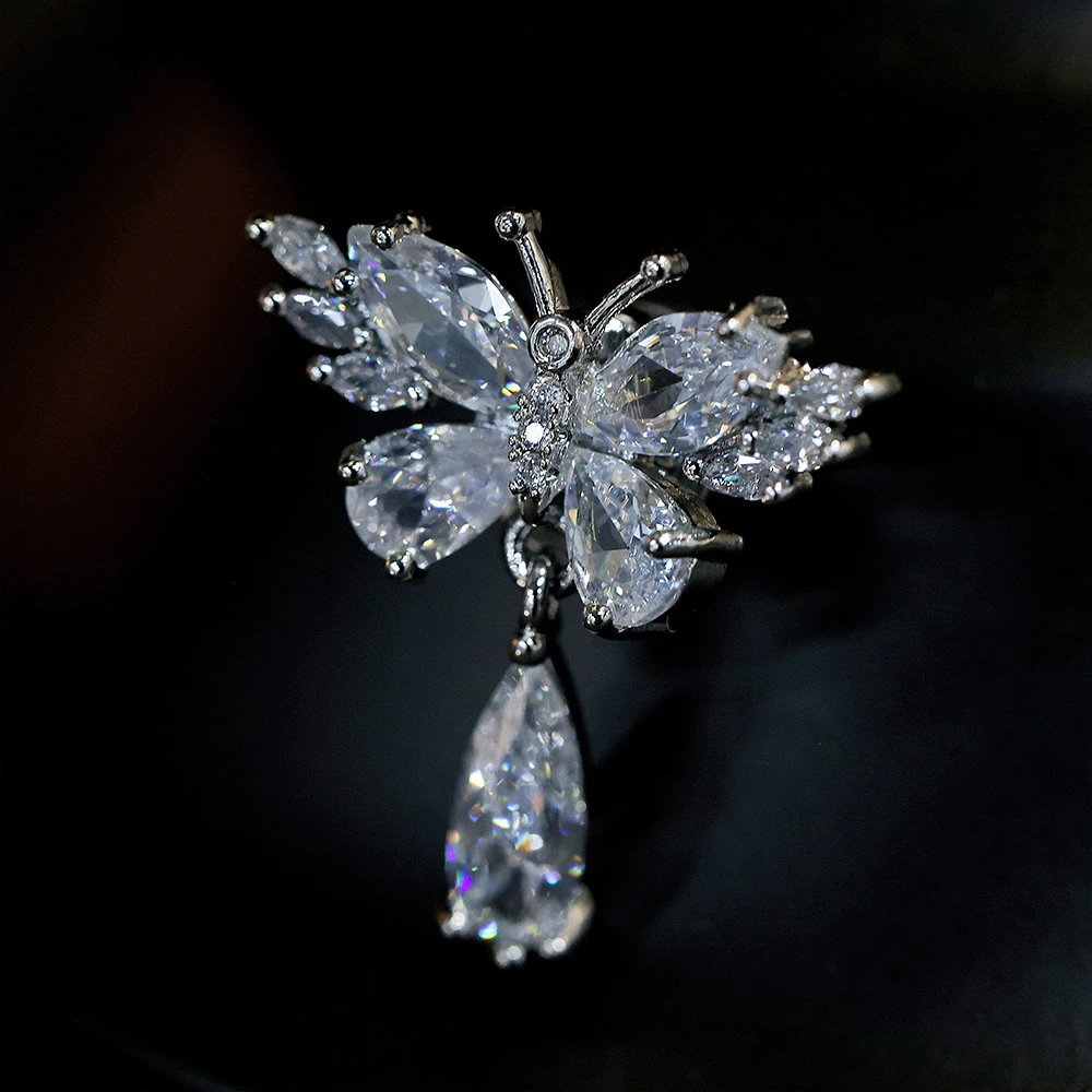 铜合金耳饰 蝴蝶水滴吊坠磁吸无耳洞超闪耳环气质甜美耳钉1563