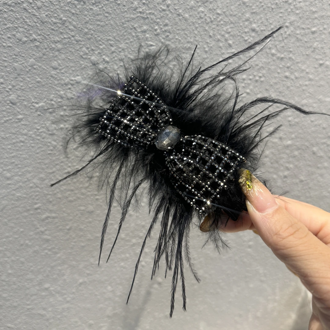 秋冬新款原创设计经典小众气质百搭蝴蝶结毛毛夹碎发刘海夹1960