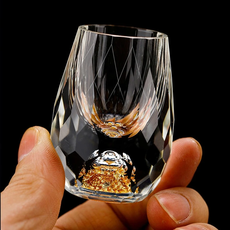 K9水晶玻璃金箔钻面水滴白酒杯一口杯白酒杯