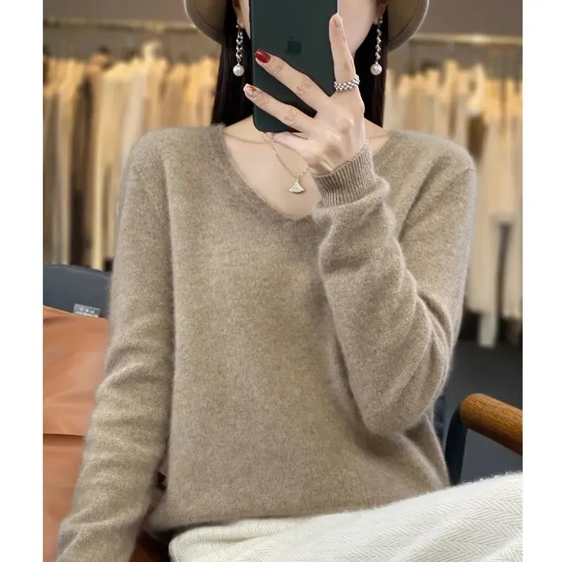 基础款 ！100澳洲羊毛衫女V领百搭显瘦针织打底毛衣