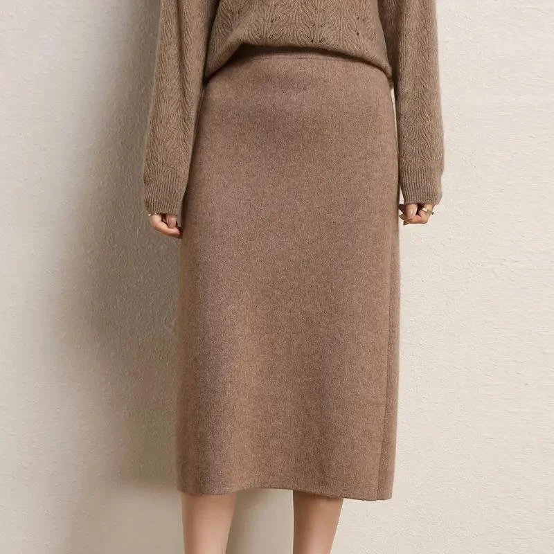 秋冬新款100纯羊毛针织半身裙百搭一步裙女