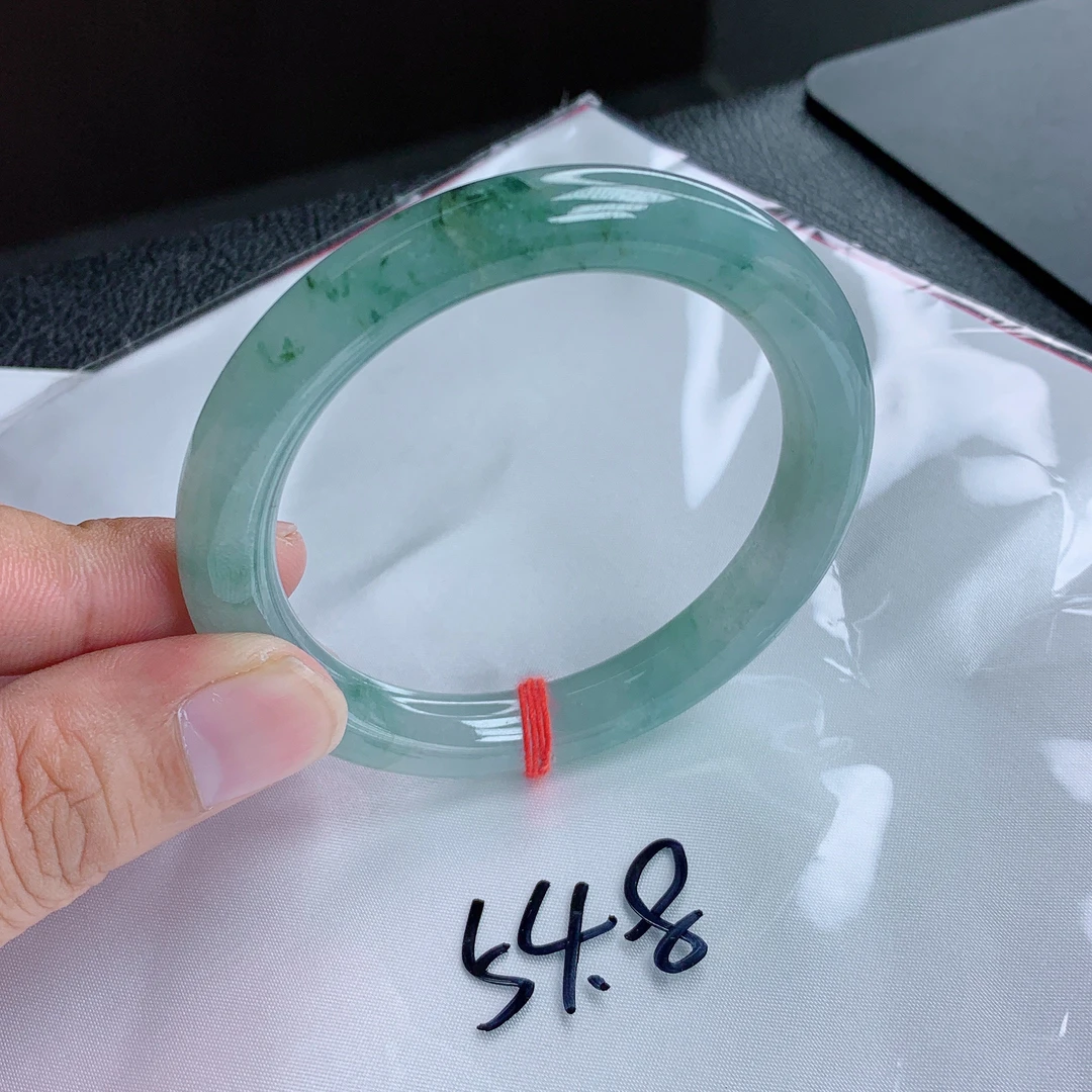 天然缅甸翡翠Ａ货冰种飘花54.8圆条手镯