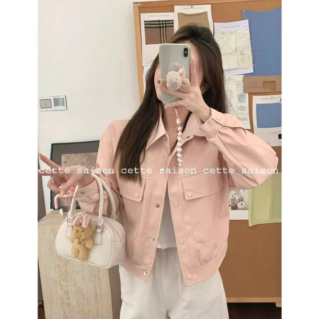 皮衣女2025新款POLO领宽松休闲工装风高级感小众皮夹克