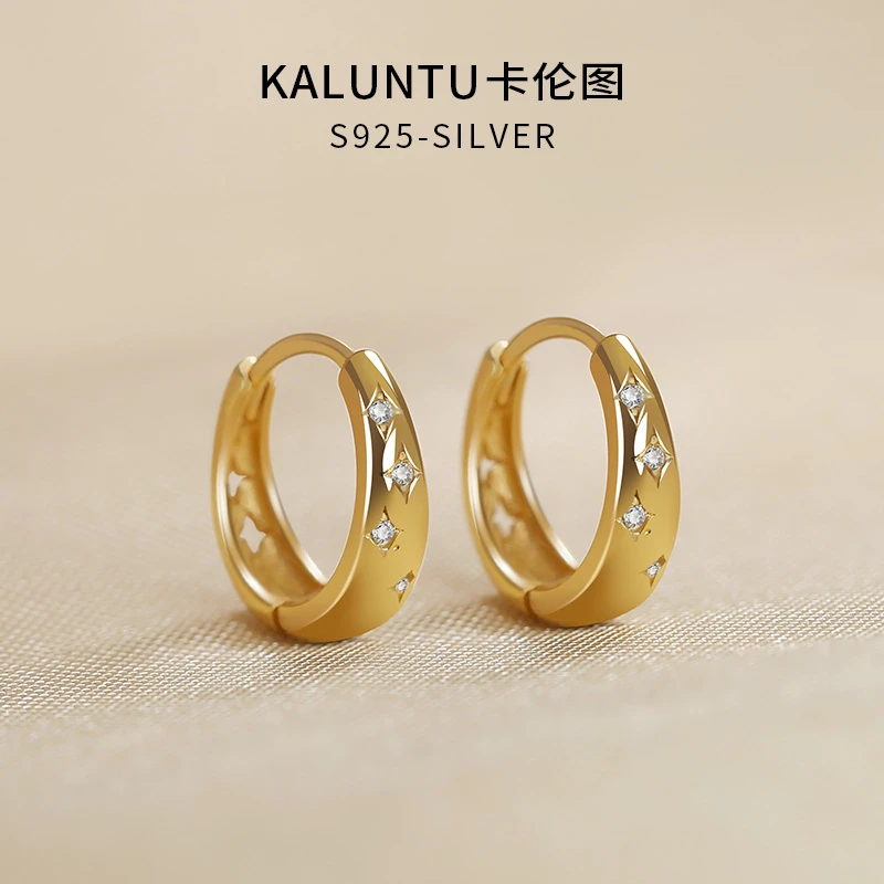 925银耳饰 纯银耳钉女金色耳扣满天星耳包简约百搭耳环2025新款