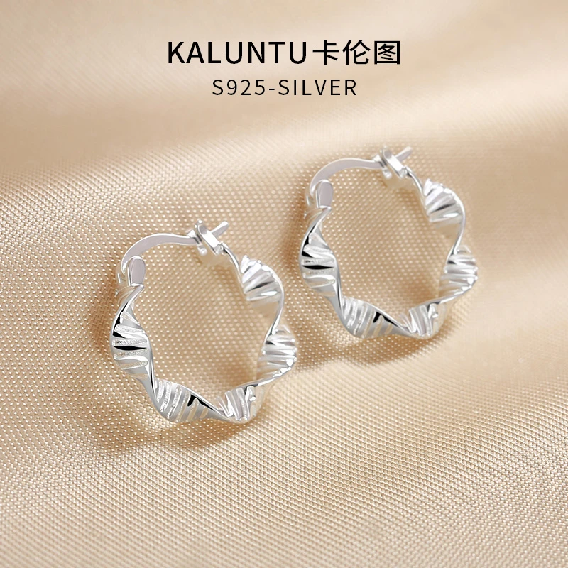 925银耳饰 莫比乌斯纯银耳环女螺旋条纹耳圈港风复古耳扣小众高级