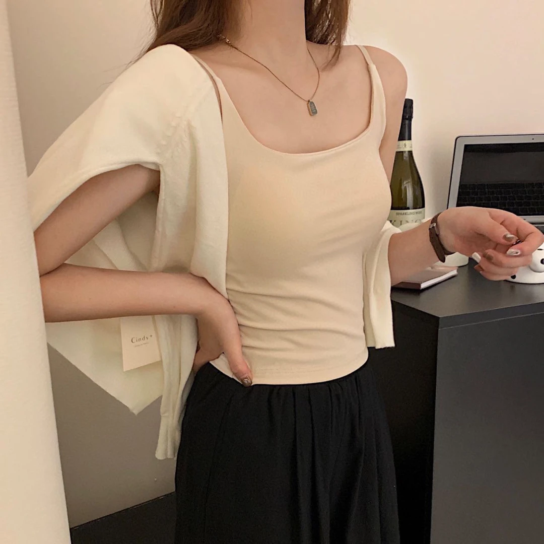 春夏新款修身显瘦带胸垫打底百搭吊带背心纯色基础上衣内搭外穿女