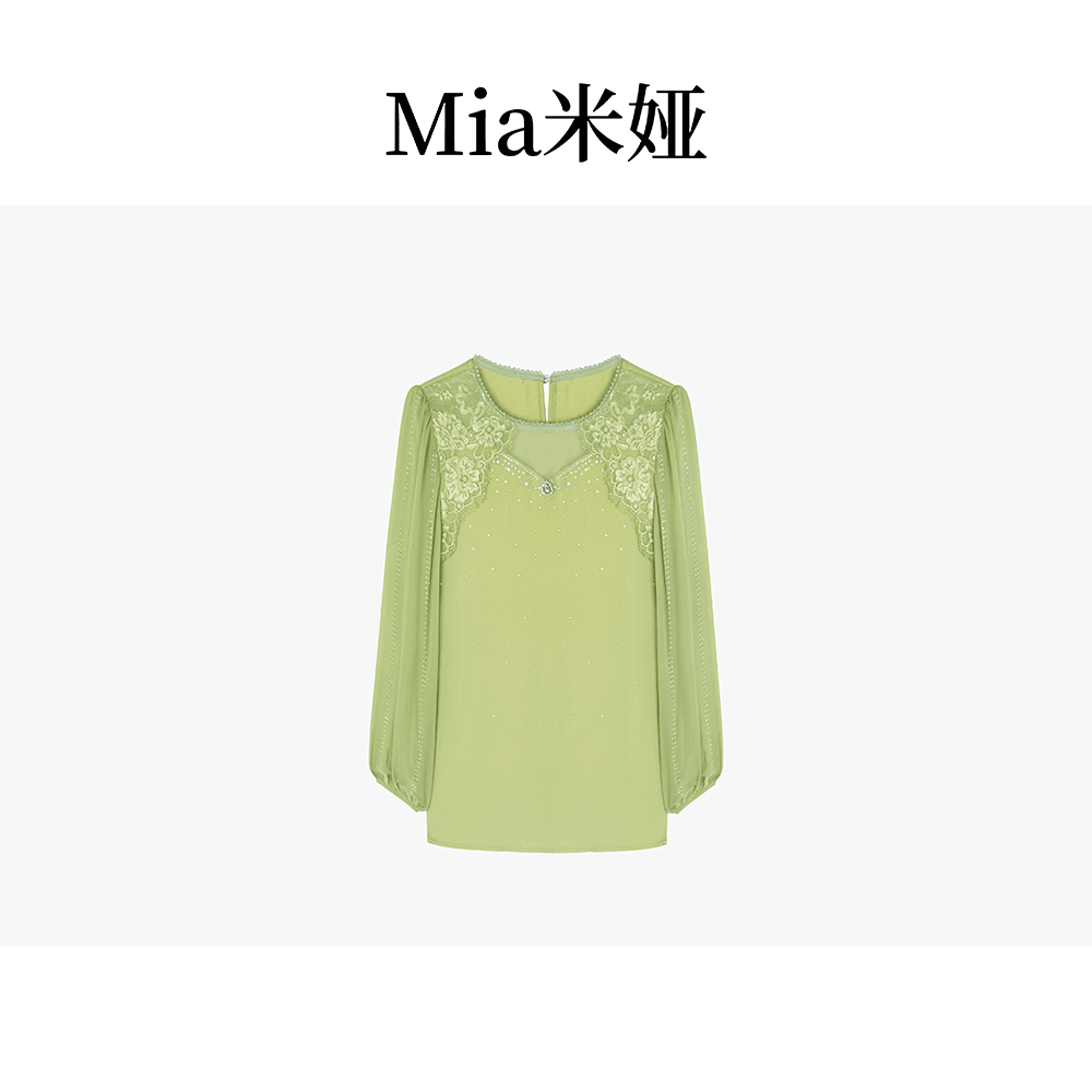 米娅 时尚优雅气质衬衫夏季新款百搭宽松圆领纯色女士衬衣 DY4644