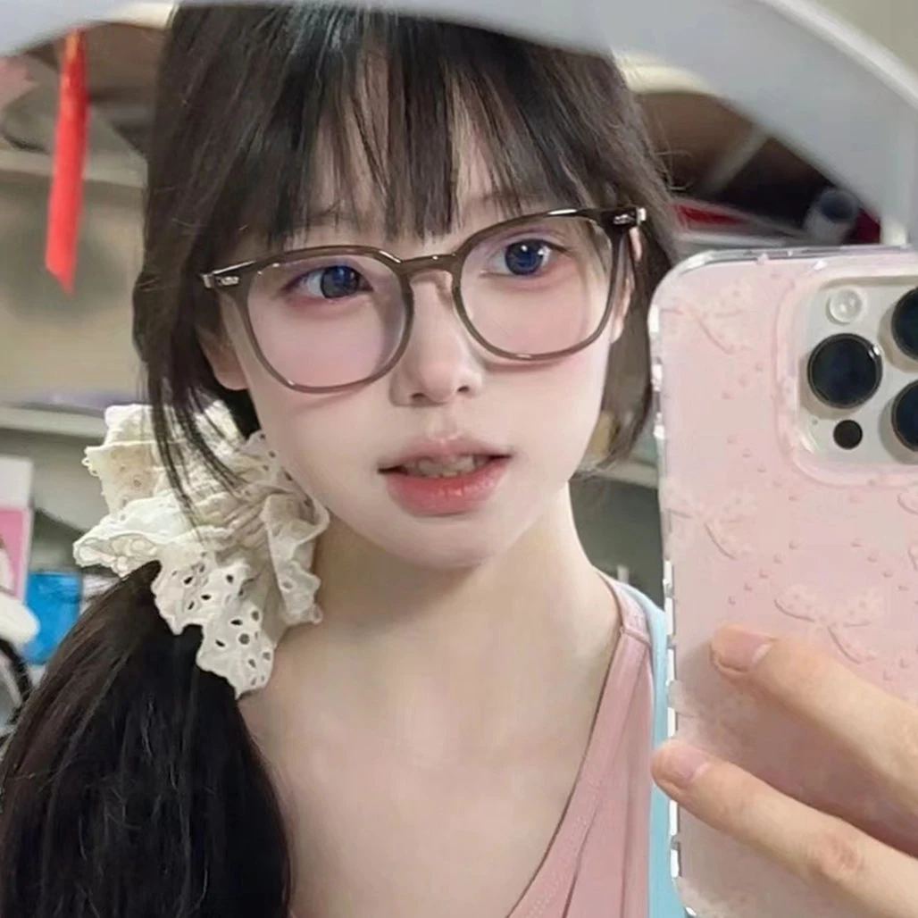 雷视明素颜冷茶色大框近视眼镜