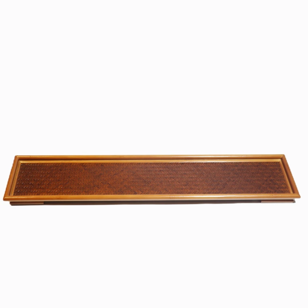 东阳竹编长茶盘 竹托盘 杯架 50x10cm 文人盘通用商场