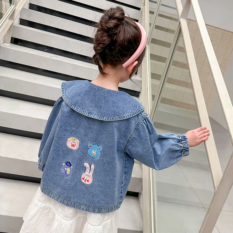 女童牛仔外套春秋洋气春装小女孩春季上衣时髦绣花网红女宝宝儿童