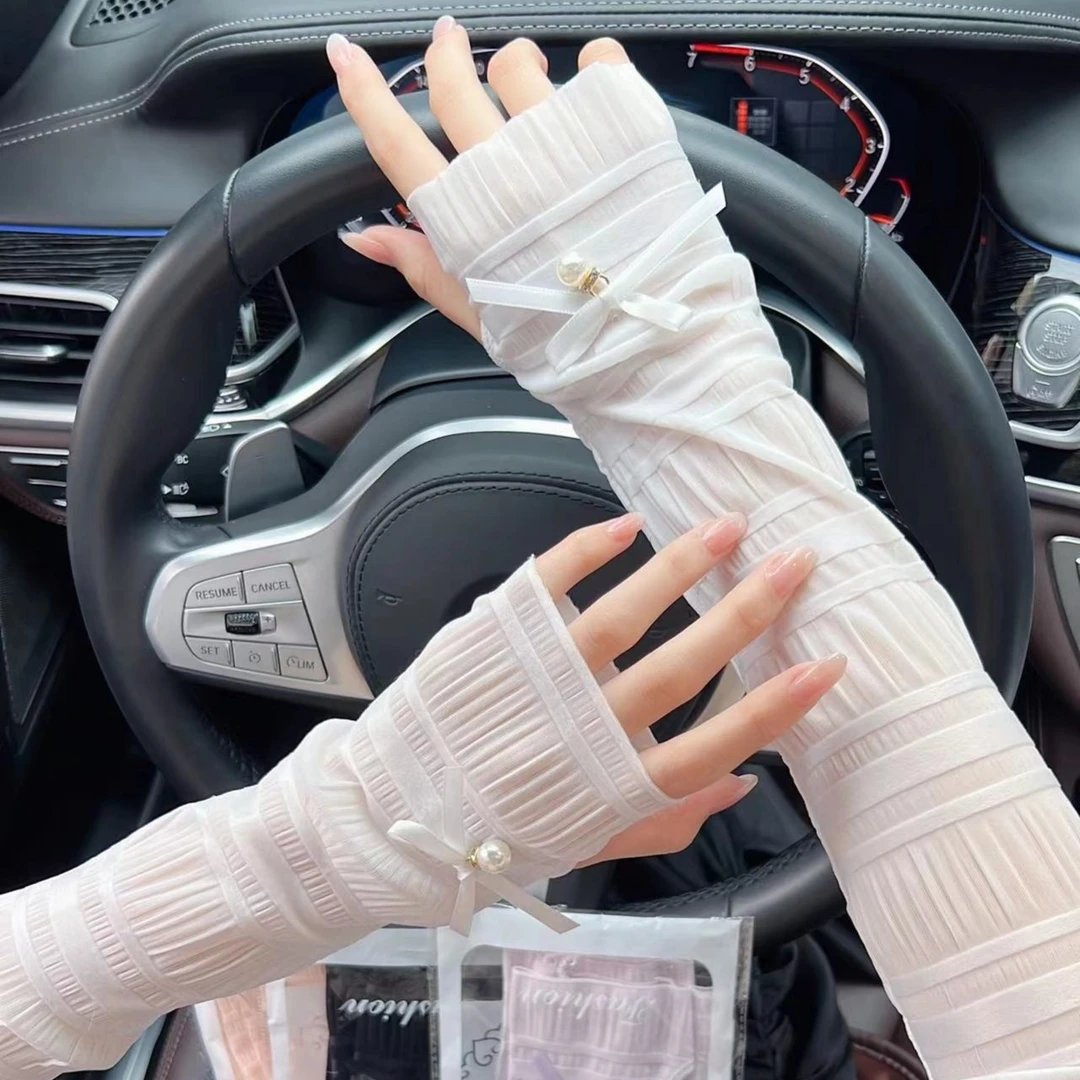 仙女蝴蝶结防晒冰袖女夏季薄款冰丝套袖户外开车骑行时尚百搭透气