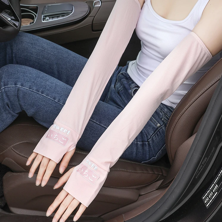 夏季薄款日系风防晒冰袖女凉感透气冰丝袖套开车骑行户外遮阳护臂