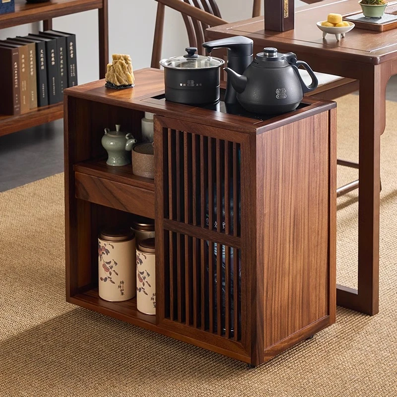胡桃木麻雀茶水柜可移动茶台